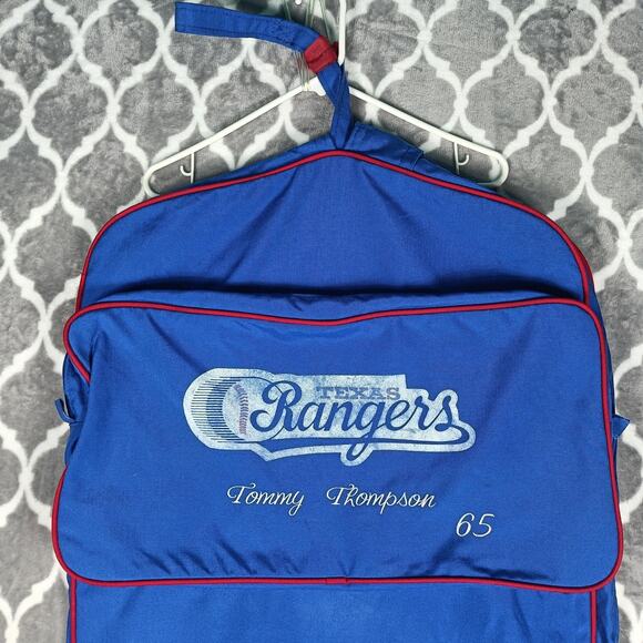 Vintage Texas Rangers Garment Bag Suit Bag Blue Red Piping Tommy Thompson 65 80s - Picture 2 of 9